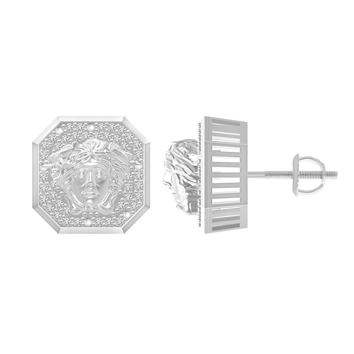 Sterling Silver 0.25CT Round Diamond Medusa Head Stud Earrings In Luxury Diamond Earrings For Women