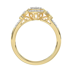 Romantic 10K Yellow Gold Halo Diamond Engagement Ring For Women Fine Jewelry