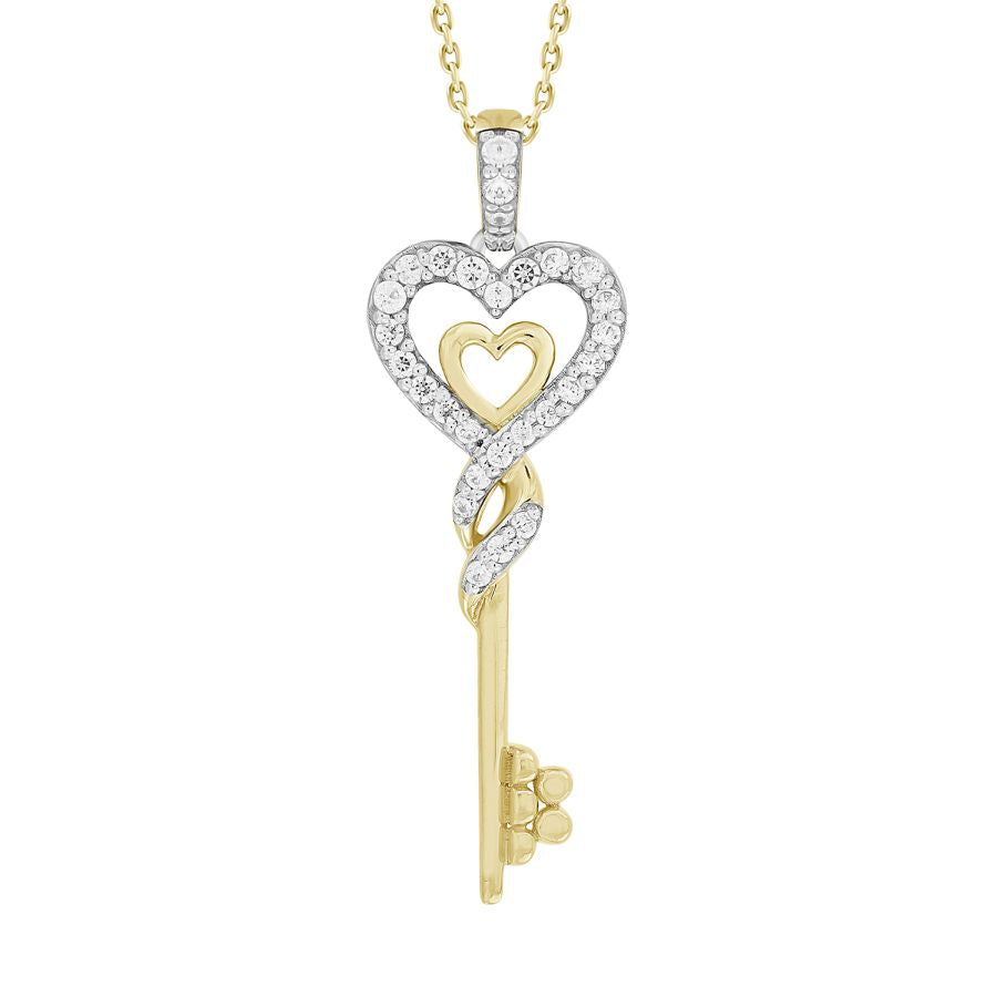 LADIES PENDANT WITH CHAIN 0.20CT ROUND DIAMOND 10K YELLOW GOLD