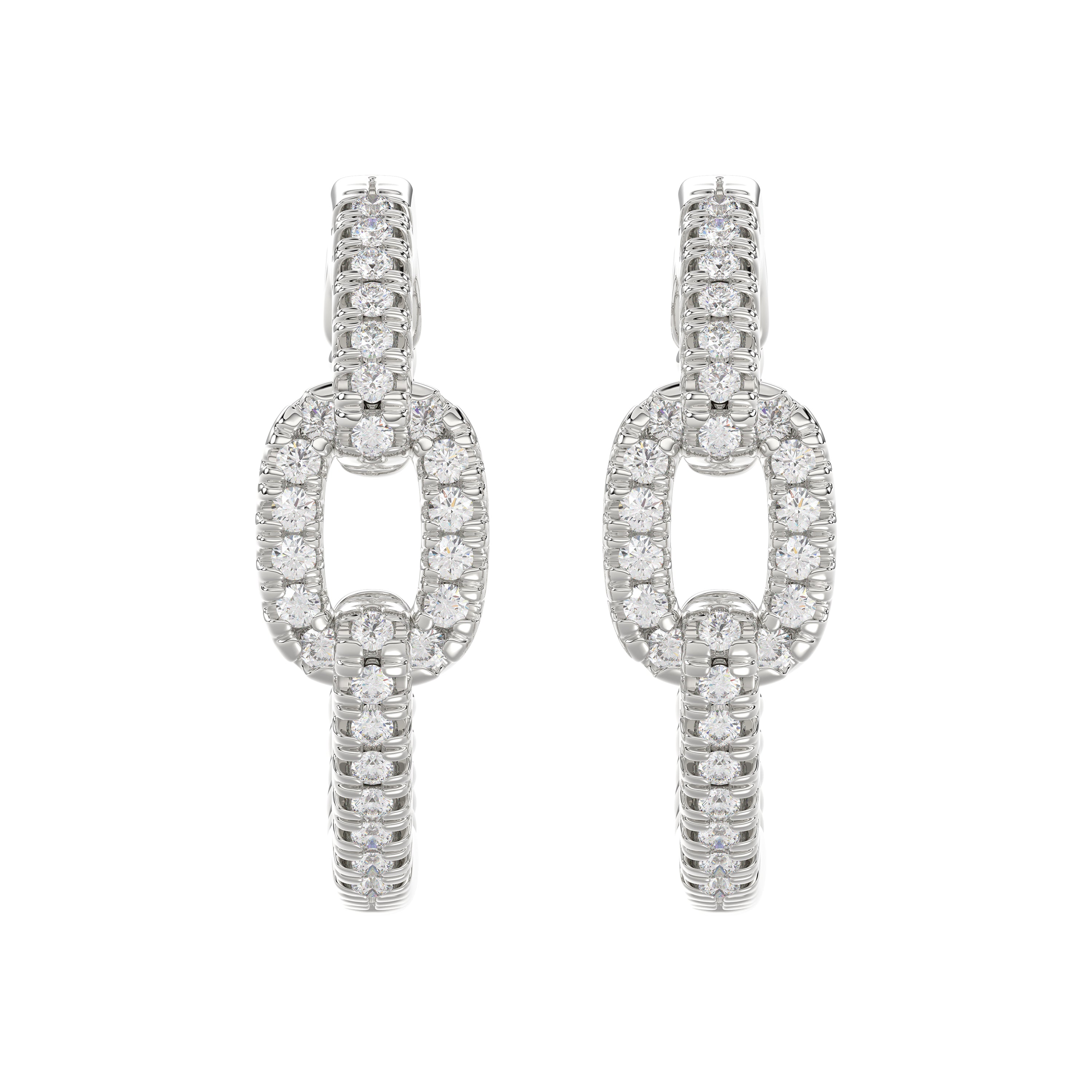 Elegant 10K White Gold Fashion Hoop Earrings Featuring 0.15Ct Round Diamonds With Brilliant Sparkle And Timeless Design.
