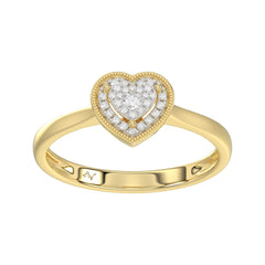 10K Yellow Gold Heart Diamond Ring For Women 0.10Ct Round Diamond Heart Ring