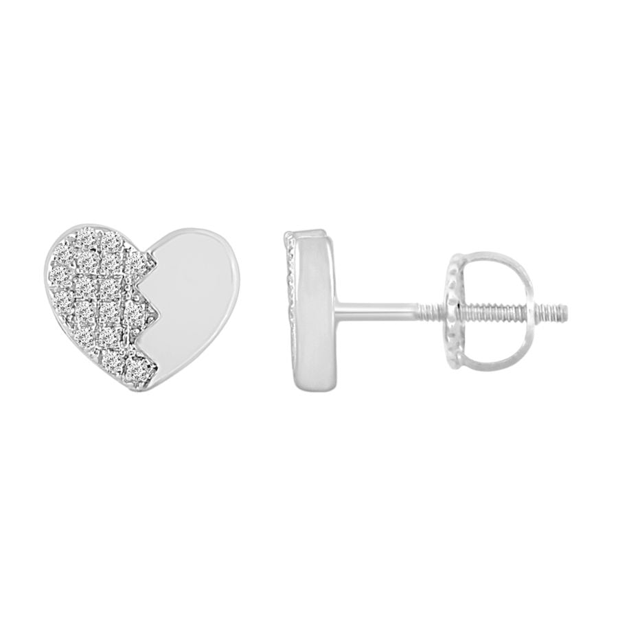 Sterling Silver Ladies 0.15CT Round Diamond Heart-Shaped Earrings