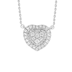 LADIES NECKLACE 0.50CT ROUND/BAGUETTE DIAMOND 10K WHITE GOLD