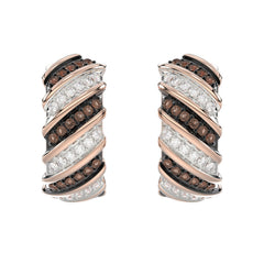 LADIES HOOPS EARRINGS 0.50CT ROUND/DARK BROWN DIAMOND 14K ROSE GOLD