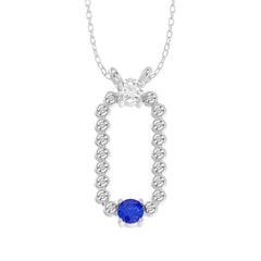 LADIES PENDANT WITH CHAIN 0.15CT ROUND/BLUE SAPHIRE DIAMOND 14K WHITE GOLD (CENTER STONE ROUND BLUE SAPHIRE 0.10CT)