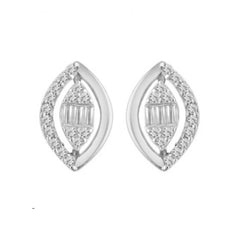 LADIES EARRING 0.32CT BAGUETTE/ROUND DIAMOND 14K WHITE GOLD