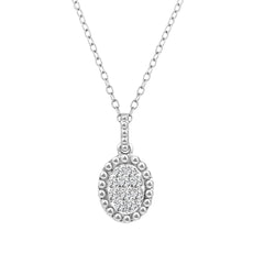 Sterling Silver Ladies 0.10CT Round Diamond Cluster Fashion Pendant With Chain