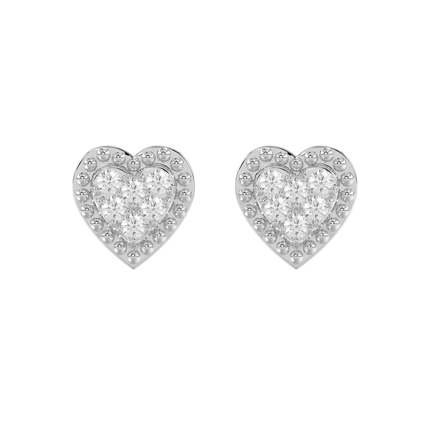Sterling Silver Diamond Heart Stud Earrings 0.20Ct Round Cut Diamonds