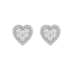 Sterling Silver Diamond Heart Stud Earrings 0.20Ct Round Cut Diamonds