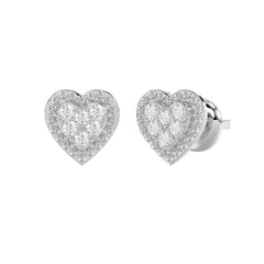 Sterling Silver Diamond Heart Stud Earrings 0.20Ct Round Cut Diamonds