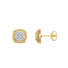 Ladies 10K Yellow Gold 0.20CT Round Diamond Cluster Earrings Fashion Jewelry Design