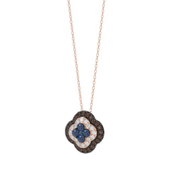 Fashion Pendant 14K Rose Gold 0.60Ct Dark Brown & Blue Diamond Cluster Halo Pendant For Women Round Diamond Ladies Fine Jewelry