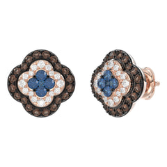 14K Rose Gold 1.00Ct Fancy Color Diamond Earrings Round Blue And Dark Brown Diamond Ladies Jewelry