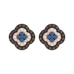 14K Rose Gold 1.00Ct Fancy Color Diamond Earrings Round Blue And Dark Brown Diamond Ladies Jewelry