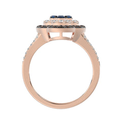 Elegant 14K Rose Gold Ladies Ring Crafted With Fancy Dark Brown And Blue Diamonds Totaling 0.75 Ct. Perfect Luxury Jewelry Gift For Her.