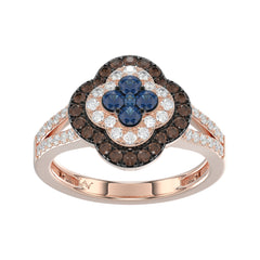 Elegant 14K Rose Gold Ladies Ring Crafted With Fancy Dark Brown And Blue Diamonds Totaling 0.75 Ct. Perfect Luxury Jewelry Gift For Her.