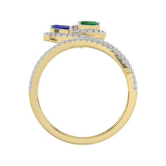 Elegant Multi-Stone 14K White Gold 0.75Ct Ladies Ring With Ruby, Sapphire, Emerald, And Marquise Diamonds. A Classic And Colorful Luxury Jewelry Piece