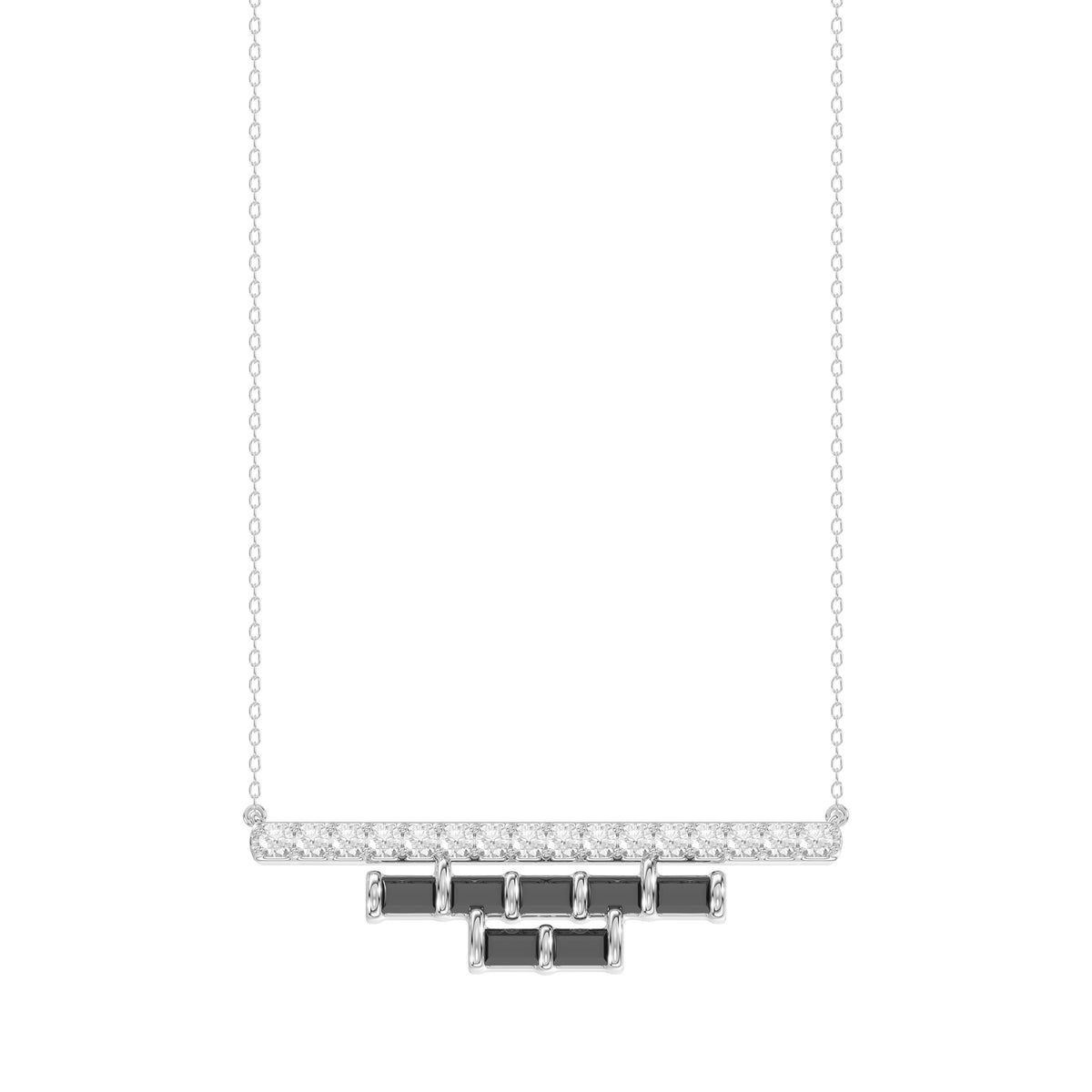 LADIES NECKLACE 0.50CT ROUND/BLACK/BAGUETTE DIAMOND 14K WHITE GOLD