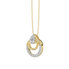 Beautiful 14K Yellow Gold Ladies Pendant With Double Circle Design And Sparkling 0.13 Ct Round Diamonds. Includes Chain.