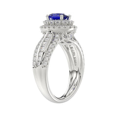 LADIES RING 1.65CT ROUND/BLUE SAPPHIRE OVAL DIAMOND 14K WHITE GOLD (CENTER STONE 0.94CT BLUE SAPPHIRE OVAL DIAMOND)