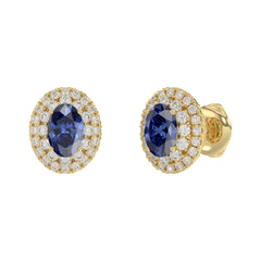Luxury 14K Yellow Gold Earrings With Oval Sapphire And Round Diamond Accents. A Classic And Elegant 1.88Ct Fine Jewelry Design For Her.
