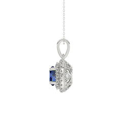 Elegant 14K White Gold Ladies Pendant Featuring Oval Sapphire And Round Diamond Accents 1.16Ct Includes Chain For A Complete Luxury Look.