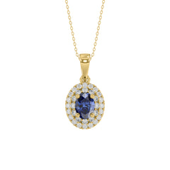 Elegant 14K Yellow Gold Ladies Pendant Featuring Oval Sapphire And Round Diamond Accents 1.16Ct Includes Chain For A Complete Luxury Look.