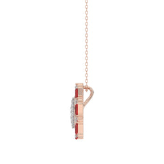 Elegant 14K Rose Gold Ladies Pendant Featuring Ruby And Diamond Accents With Round And Baguette Cut 0.50 Ct. Includes Chain For A Complete Look.