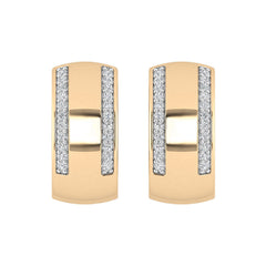 LADIES HOOPS EARRINGS 0.13CT ROUND DIAMOND 10K YELLOW GOLD