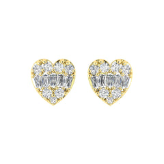 LADIES EARRINGS 0.25CT ROUND/BAGUETTE DIAMOND 14K YELLOW GOLD