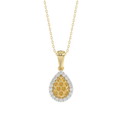 Elegant 10K Yellow Gold Ladies Teardrop Nugget Pendant Featuring A Cluster Of 0.20 Ct Round Diamonds. Includes Chain