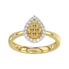 10K Yellow Gold Round Diamond Halo Ring With Nugget Design For Women. A Sparkling And Elegant 0.20 Ct Fine Jewelry Ring Perfect For Gifting.