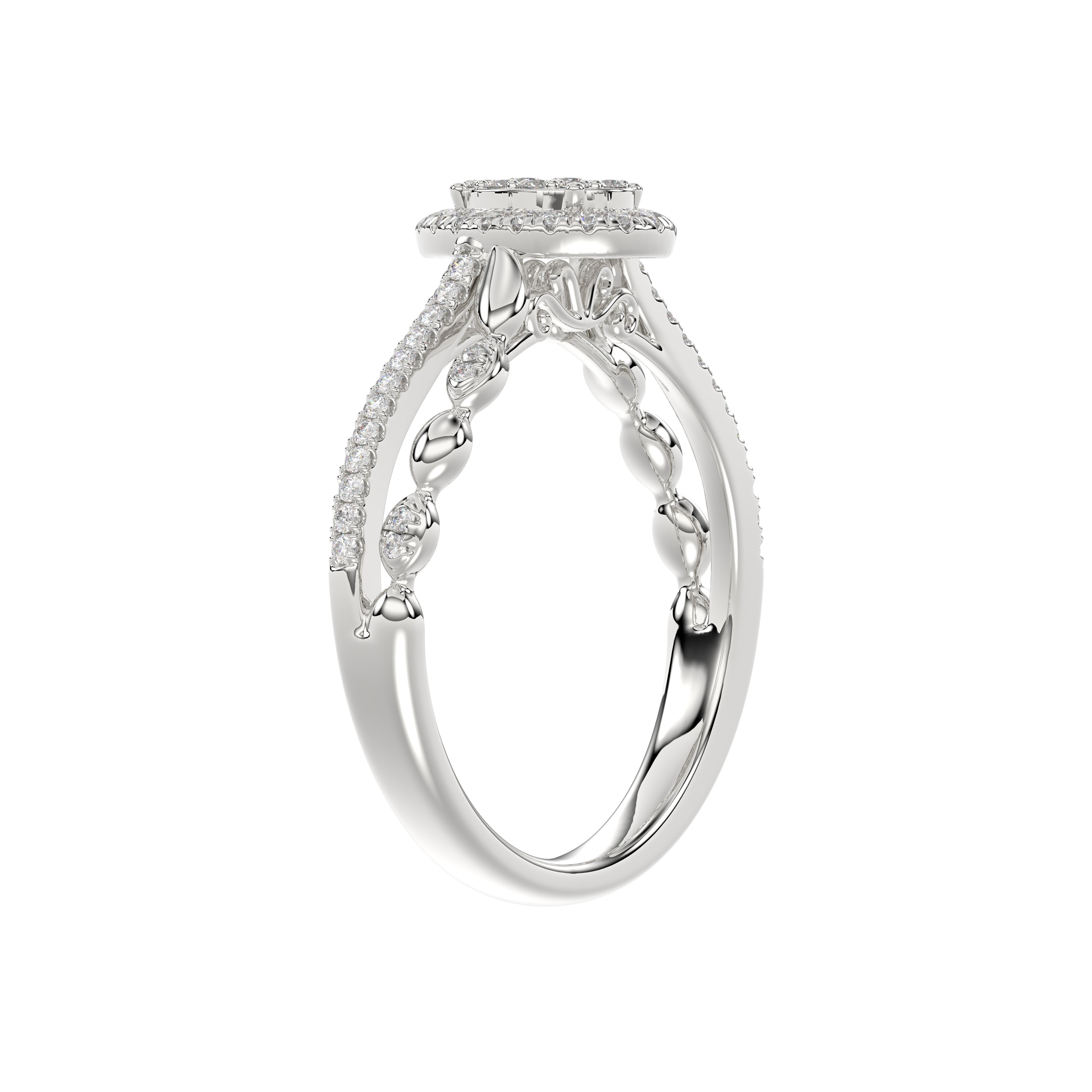 Adies 0.25Ct Round Diamond Sterling Silver White Promise Ring � Halo Oval Design With Split Shank, Elegant Women�S Jewelry