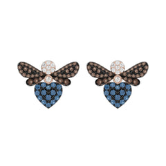 14K Rose Gold Ladies Butterfly Earring With Colorful Diamond Accents In Blue, Dark Brown, And Round Cuts. A Stylish 0.75 Ct Jewelry Earring
