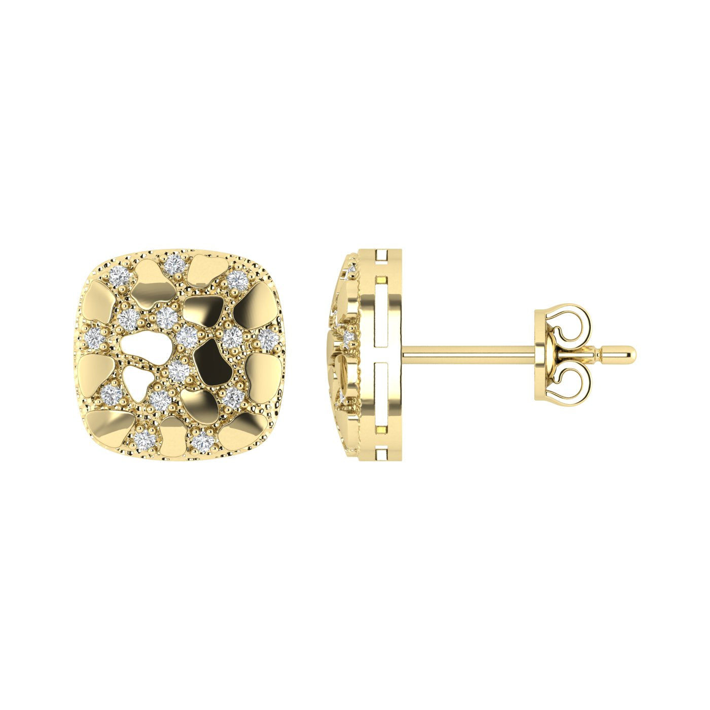 �Ladies Nugget-Fashion Earrings 0.15Ct Round Diamond 10K Yellow Gold � Elegant Women�S Fashion Jewelry Gift