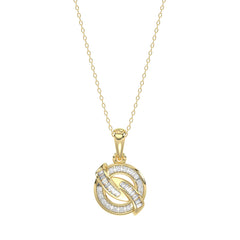 LADIES PENDANT 0.15CT ROUND/BAGUETTE DIAMOND 10K YELLOW GOLD