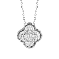 LADIES PENDANT WITH CHAIN 0.25CT ROUND/BAGUETTE DIAMOND 10K WHITE GOLD