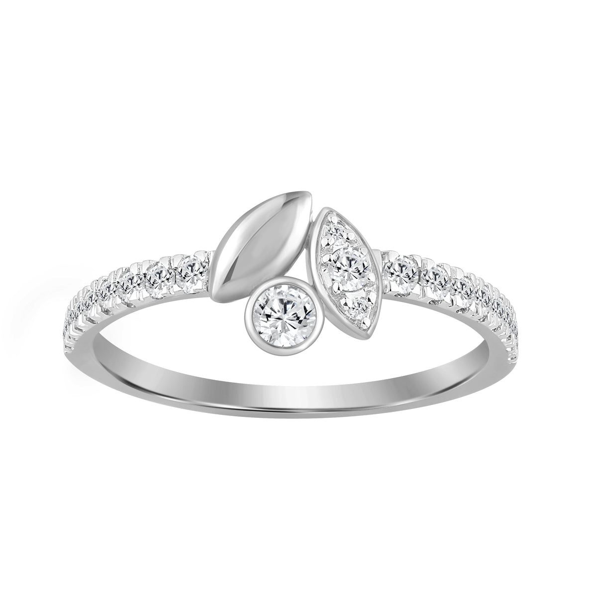 Elegance Ladies Round Diamond Cluster Fashion Ring In 10K White Gold � Marquise Design