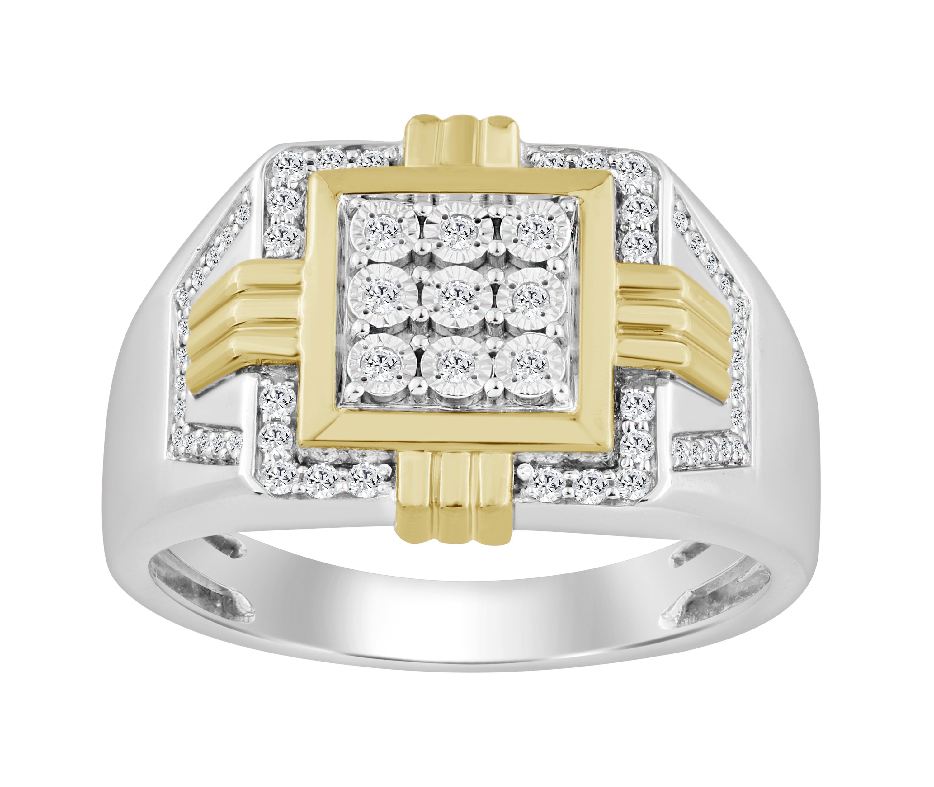 Sterling Silver Men'S 0.25CT Round Diamond Fashion Engagement Ring Elegant Wedding Jewelry