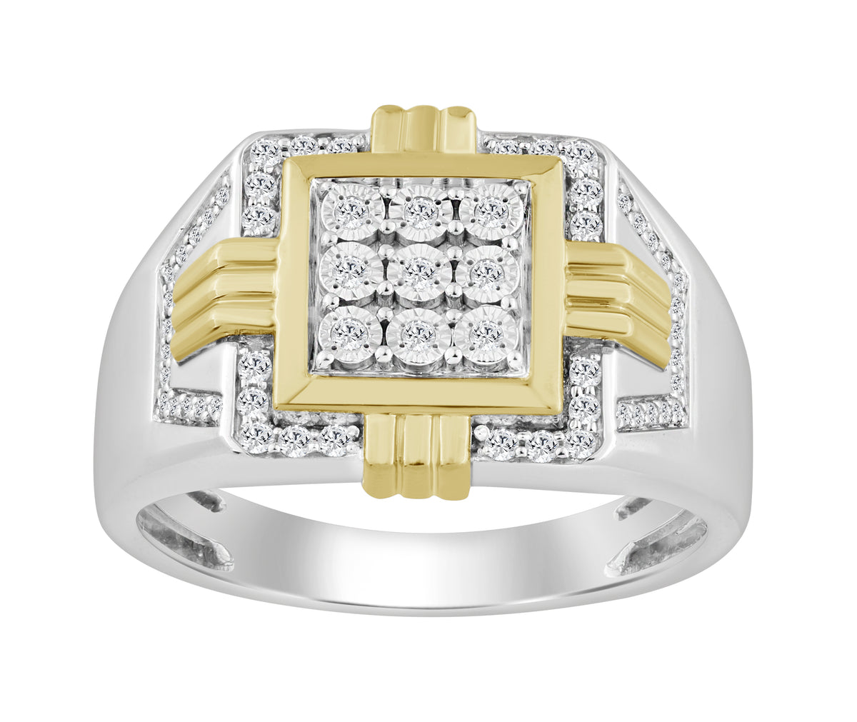 Sterling Silver Men'S 0.25CT Round Diamond Fashion Engagement Ring Elegant Wedding Jewelry