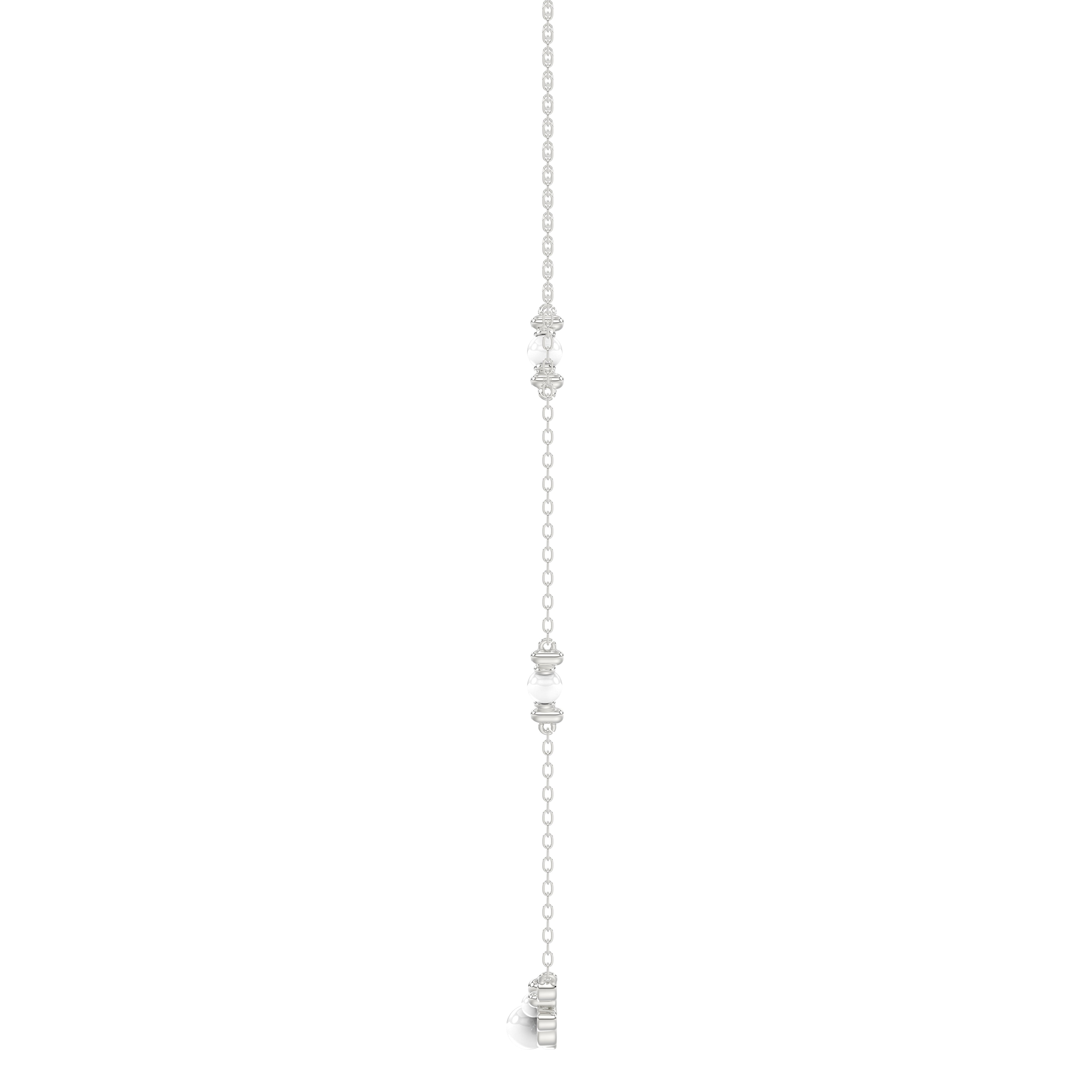 Elegant 14K White Gold Ladies Necklace With Pearl Centerpiece And Round Diamond Accents 0.16Ct. Perfect For Everyday Elegance Or Gifting.