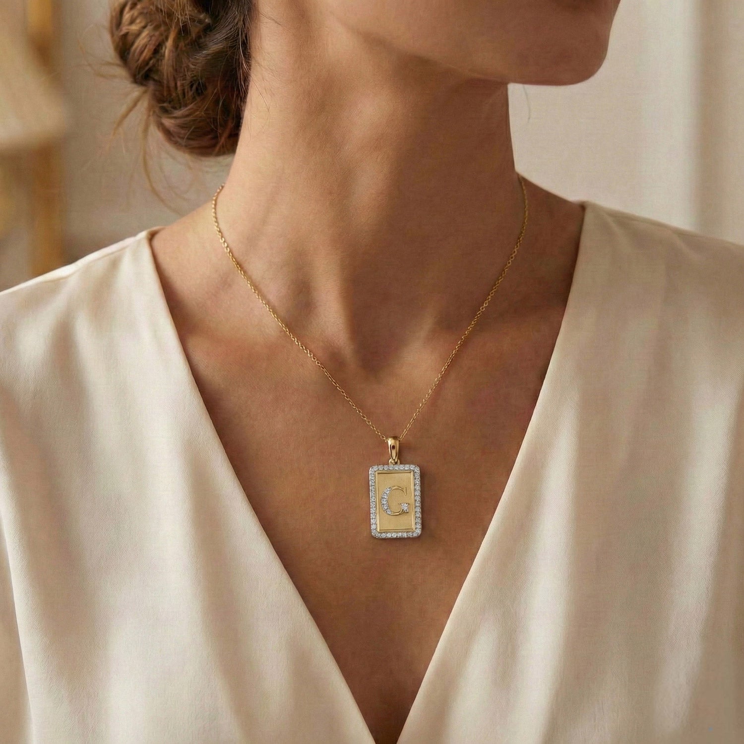 10K Yellow Gold letter 'G' Fashion Pendant With Chain - 0.20 CT Round Diamond Ladies Jewelry Gift
