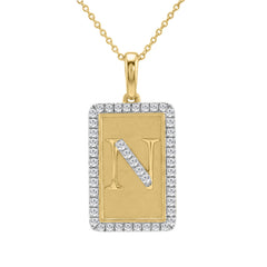 Elegant Ladies 0.20Ct Round Diamond �N Alphabet Fashion Pendant With Chain � 10K Yellow Gold