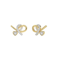 Elegant 10K Yellow Gold Ladies Earrings Featuring A Clustered Heart Design With Twisted Detailing And 0.10 Ct Round Diamonds. Romantic Fine Jewelry Fo