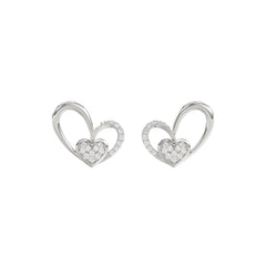 Elegant 10K White Gold Fashion Earrings Featuring A Double Heart Design With 0.15 Ct Round Diamonds. A Romantic And Stylish Ladies Jewelry