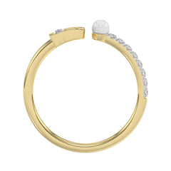 Stylish 10K Yellow Gold Ladies Ring Featuring Letter “B”, Luminous Pearl, And Round Diamond Accents. A Delicate 0.10Ct Fine Jewelry Piece.