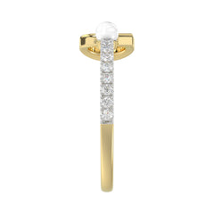 Women�S 10K Yellow Gold Letter �C� Diamond & Pearl Ring 0.10Ct Round Diamond Fine Jewelry