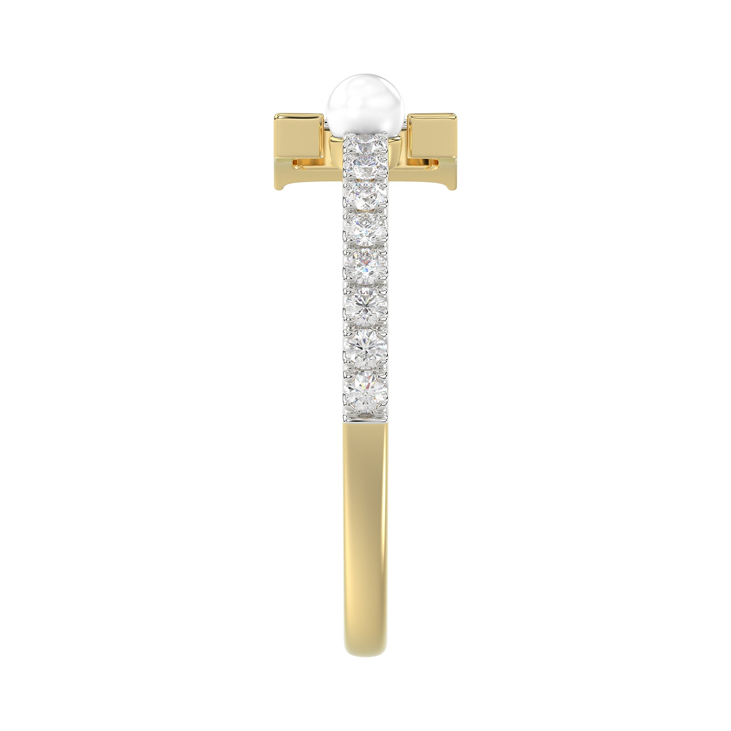 Women�S 10K Yellow Gold Letter �E� Diamond & Pearl Ring 0.10Ct Round Diamond Fine Jewelry