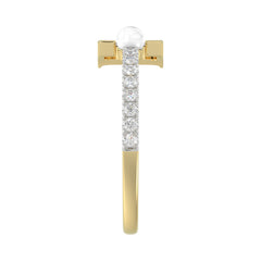 Women�S 10K Yellow Gold Letter �E� Diamond & Pearl Ring 0.10Ct Round Diamond Fine Jewelry