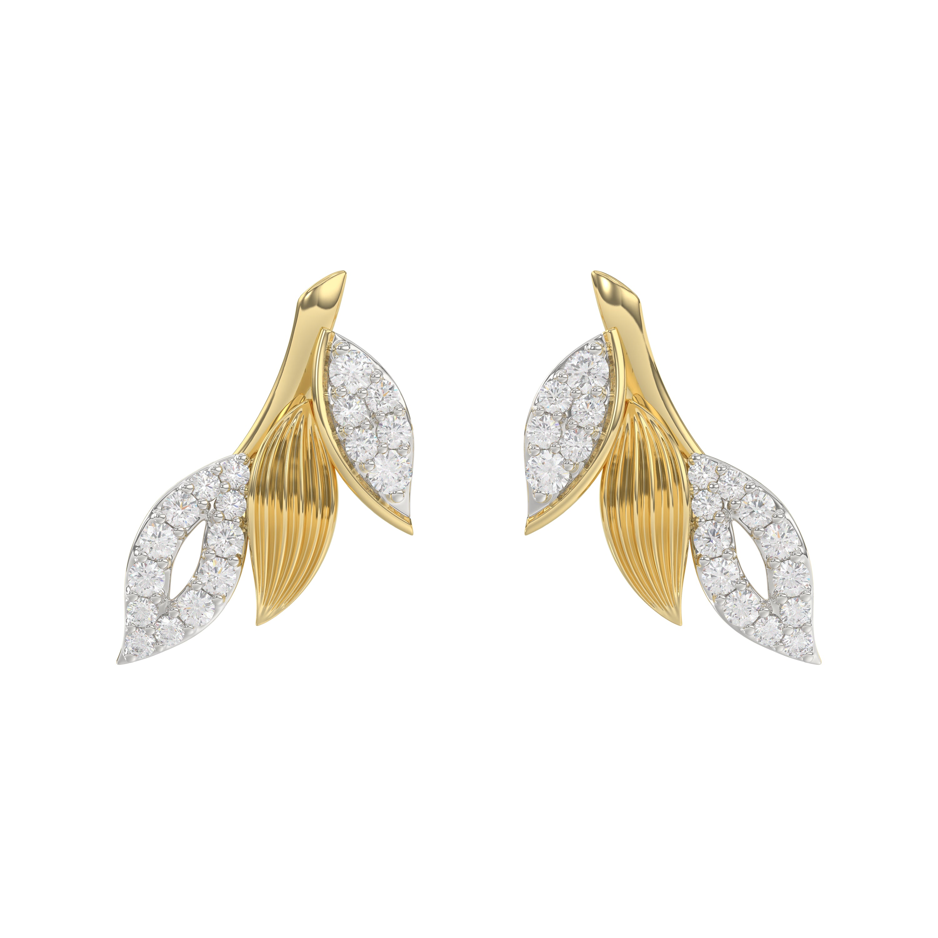 Elegant 10K Yellow Gold Petal Swag Stud Earrings From Emori Featuring 0.25 Ct Round Diamonds. A Sparkling And Feminine Fine Jewelry Design For Women.